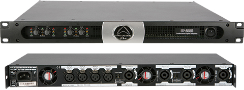 Wharfedale Proの軽量デジタルパワーアンプ「DP-Series」。サイズ：w485×d465×h44㎜（DP-4035・4065・4100）、w485×d370×h44㎜（DP-2200）。重量：7㎏（DP-4035）、8㎏（DP-4065・4100・2200）