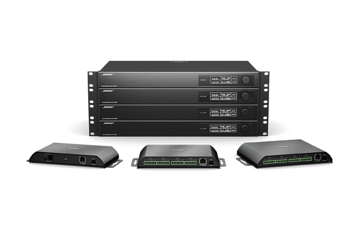 1／「ControlSpace EX」シリーズは、USB、VoIP、PSTNに対応する他、Dante オーディオネットワーキングを一台に搭載した遠隔会議用プロセッサー。「ControlSpace　EX-1280C」は、12チャンネルのマイク/ライン入力、8チャンネルのアナログ出力、64x64チャンネルのDante伝送、12チャンネル分のアコースティック・エコーキャンセラー、8チャンネルのBose AmpLinkデジタル出力を搭載し、さまざまな音声遠隔会議システムの環境を構築可能 
