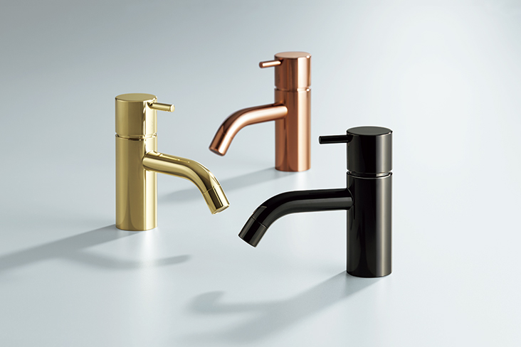 2020年に発売された新色「Exclusive Color」の立水栓。ブラッククロム（66,750円）、カッパーとゴールドは受注生産品 ※表示価格は税抜価格