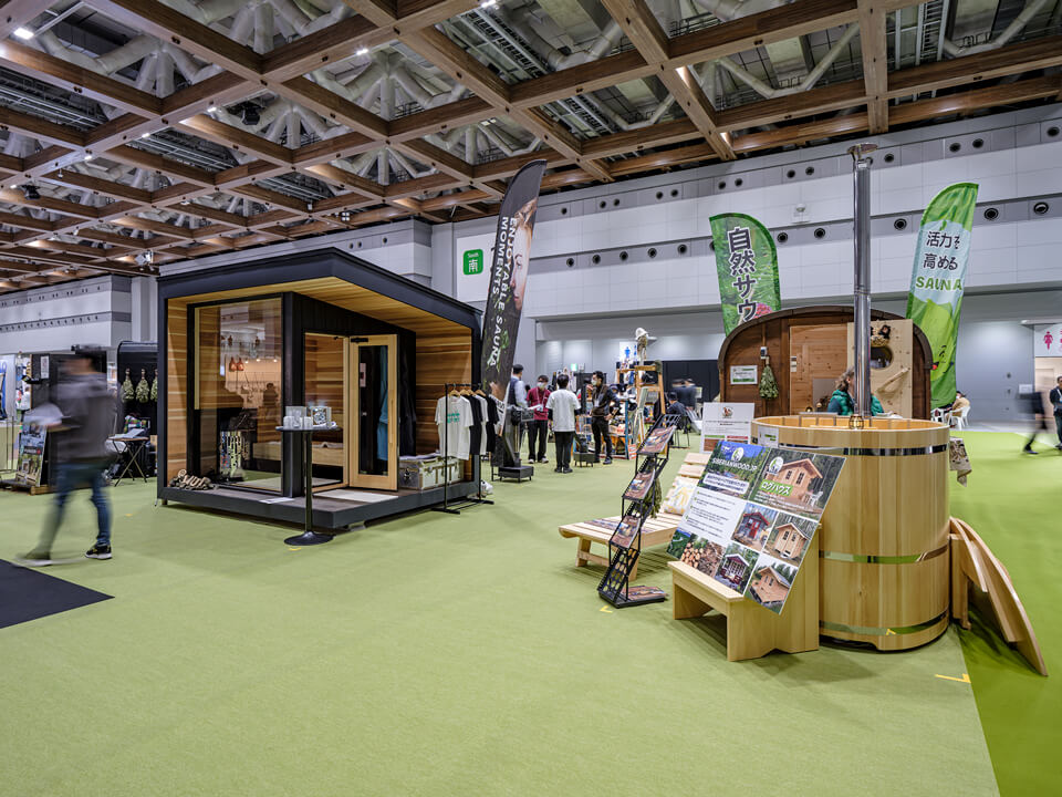 「 第7回サウナフェア」には、サウナ小屋や設備、グッズなどサウナにまつわる最新製品が集結した