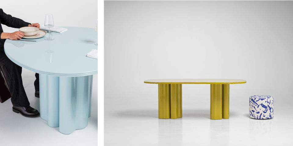 脚や天板の形状によってさまざまなカスタマイズが可能な「Armut table」